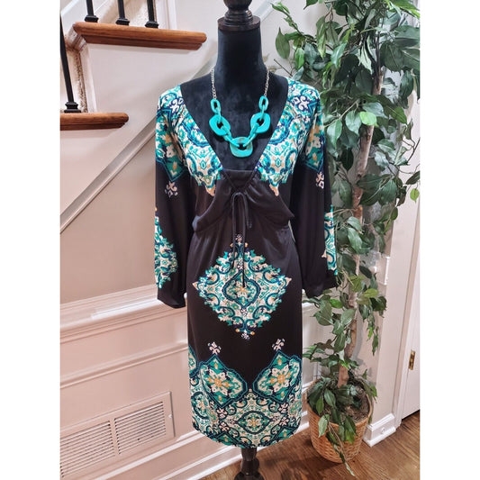 INC Women's Black Polyester V-Neck Long Sleeve Casual Knee Length Dress Size 2X