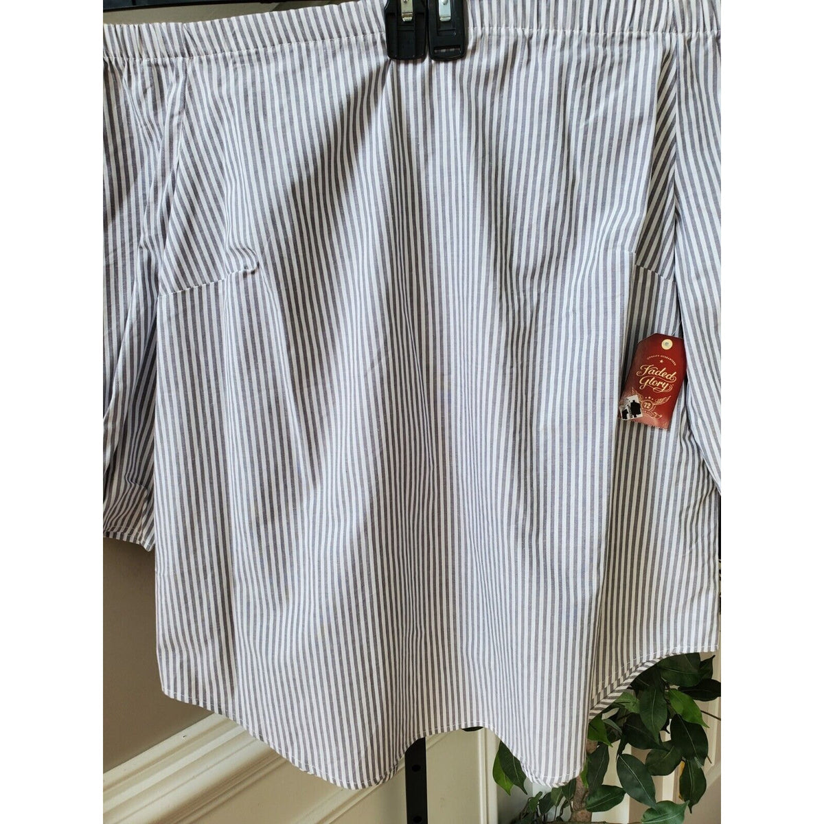 Faded Glory Women's Gray & White Cotton Off Shoulder half Sleeve Top Blouse XXL