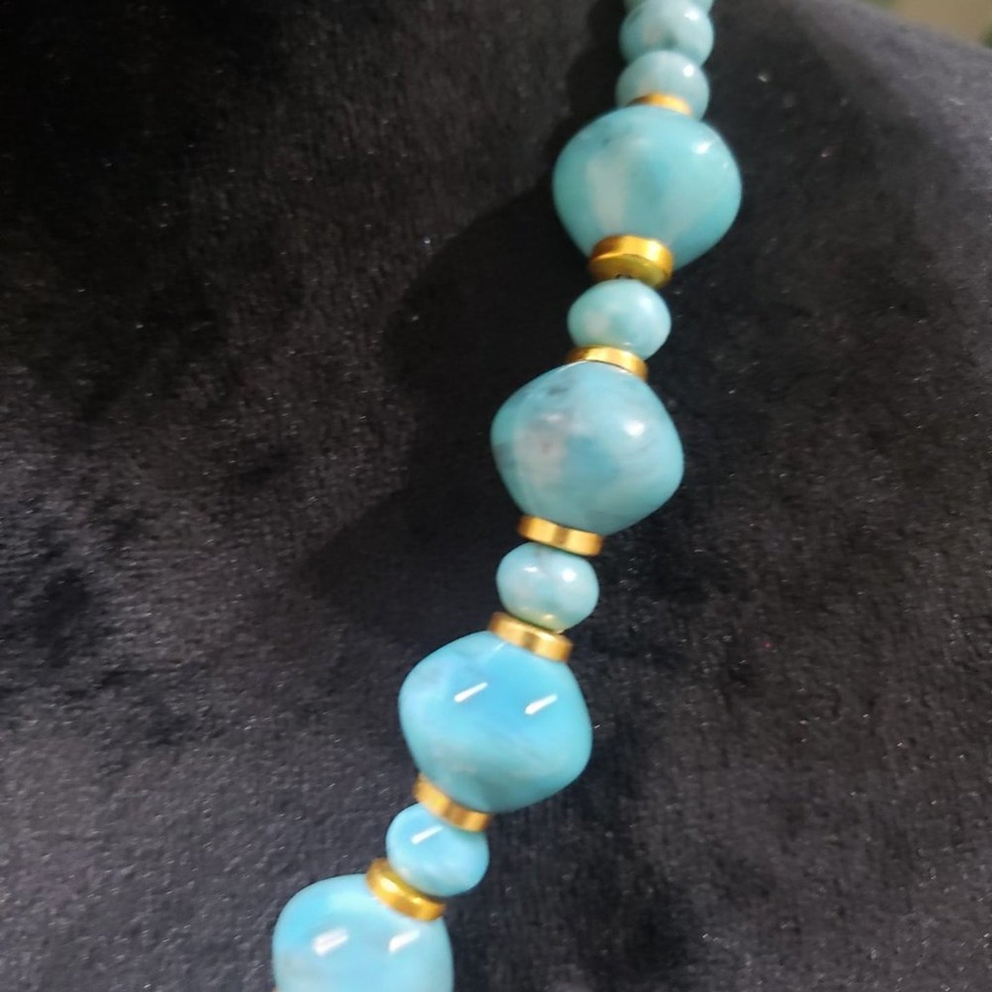Women's Blue & Gold Round Shape Beaded Statement Lobster Clasp Necklace