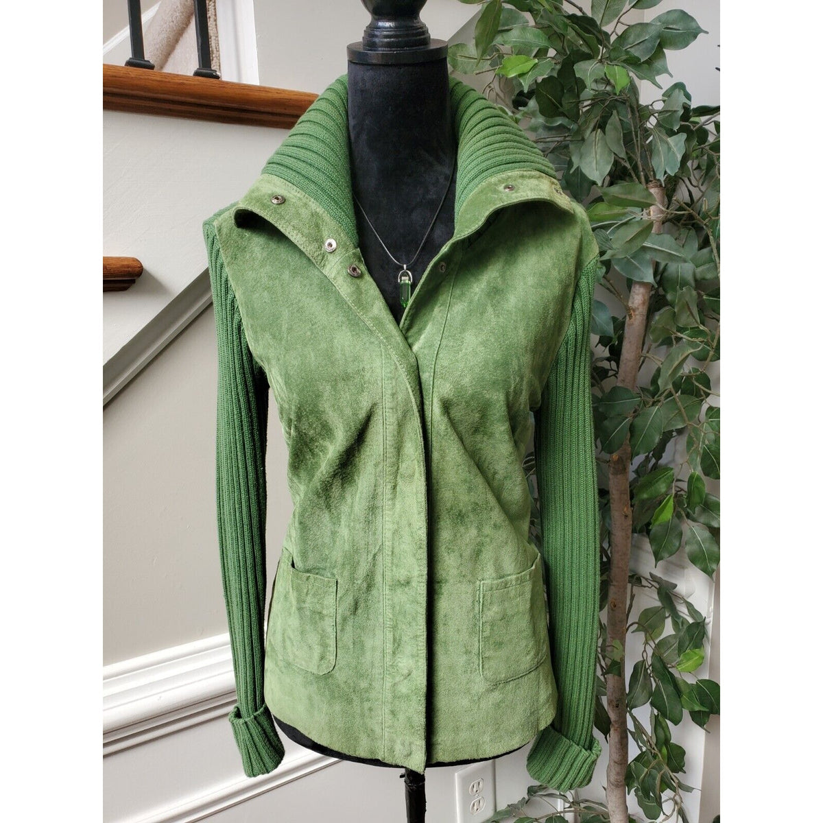 INC International Concepts Womens Green Cotton Casual Front Jacket Size Medium