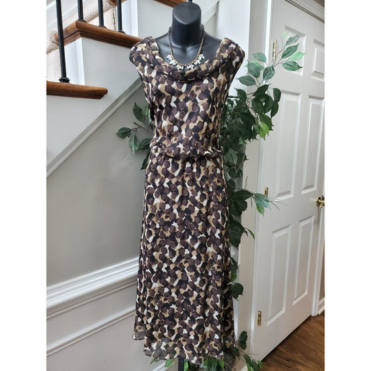 Womens Brown Black 100% Polyester Round Neck Sleeveless Knee Length Dress 10