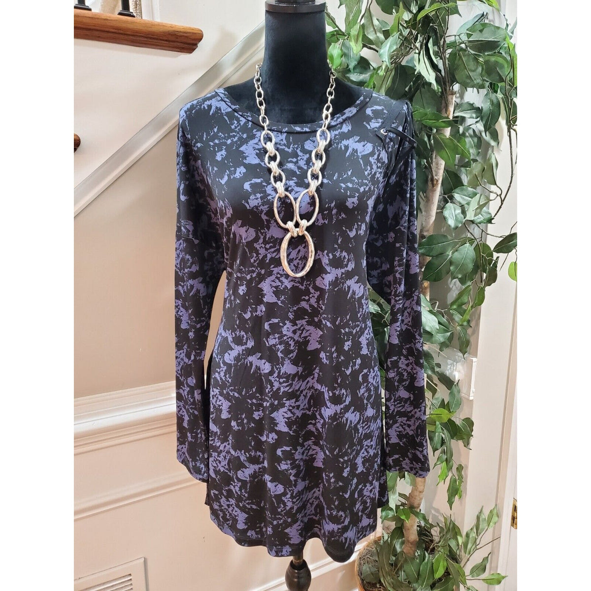 Livi Women Black & Purple Long Sleeve Top Blouse Asymmetrical Back Tie 14/16