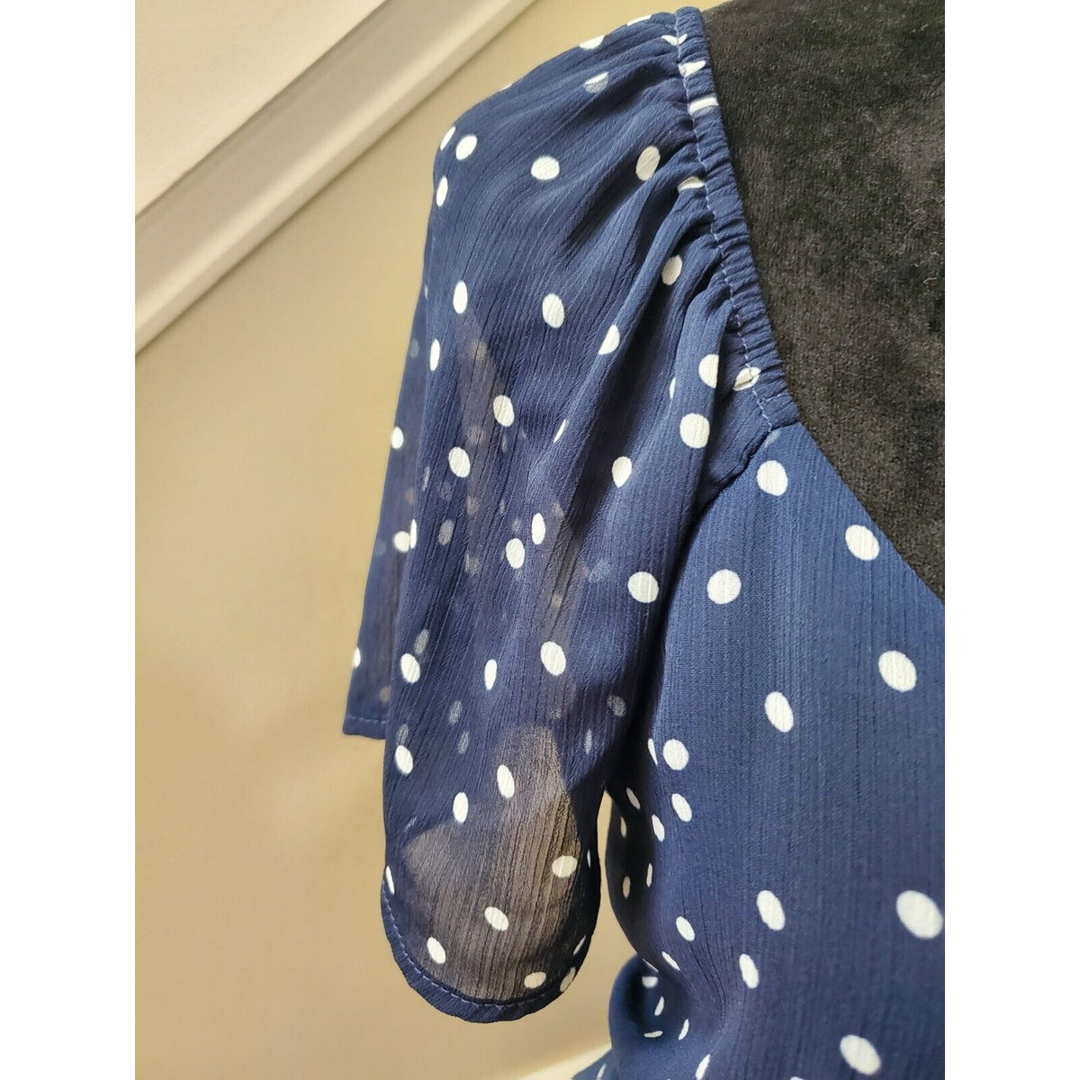 Trixxi Womens Small Polka Dot Mini Dress Navy White Flutter Sleeve Nautical L
