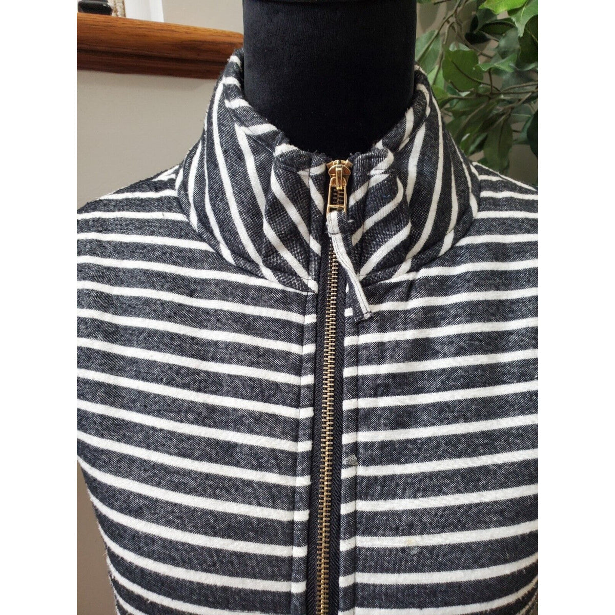 Mudpie Womens Black White Striped Polyester Sleeveless Full Zip Vest Size Large