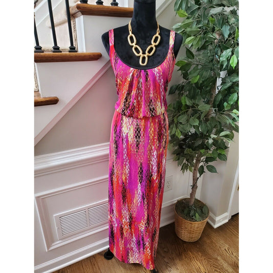 Ny Collection Women's Pink Polyester Round Neck Sleeveless Long Maxi Dress XL