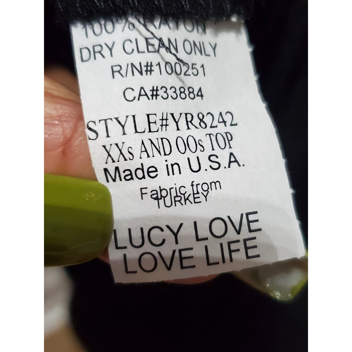 Lucy Love Women's Black 100% Rayon V-Neck Long Sleeve Casual Top Blouse Size M