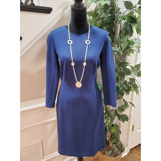 J. Crew Blue Silver Zipper Accent On Back & Sleeve Knee Length Dress Size 6