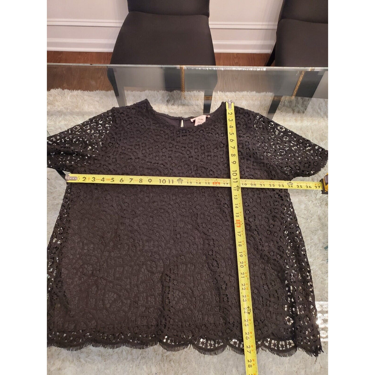 Philosophy Women's Black Lace Round Neck Short Sleeve Top Blouse Shirt Size XXL