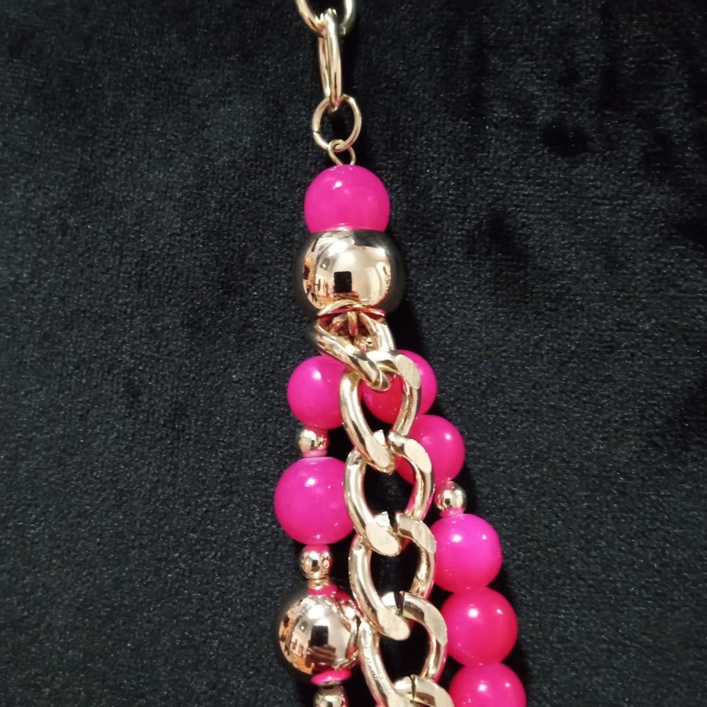 Womens Fashion Triple Strand Pink Rhinestone Beaded Collar Necklace with Lobster