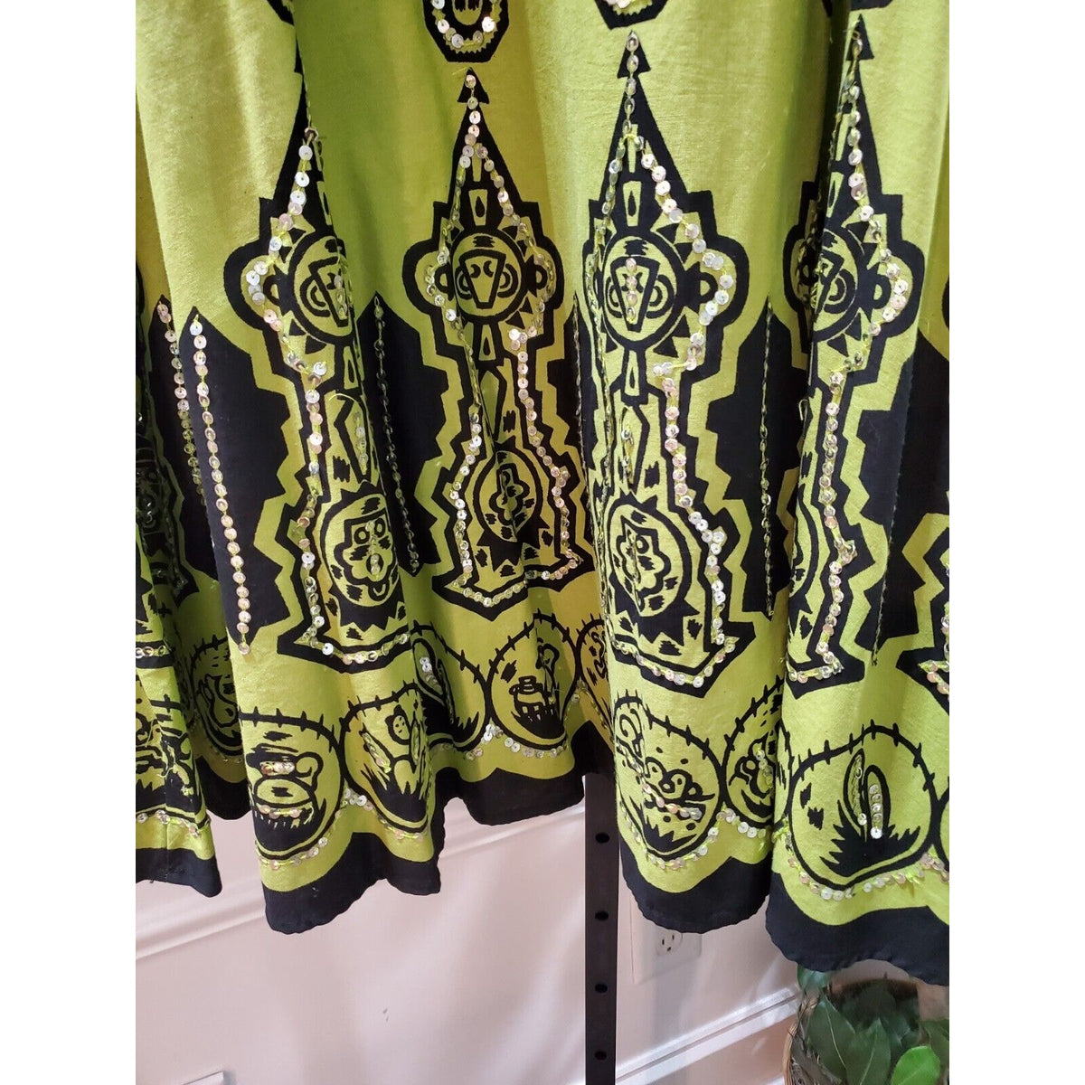 NY Collection Women Green Black Cotton A-Line Zipper Waist Knee Length Skirt 2X