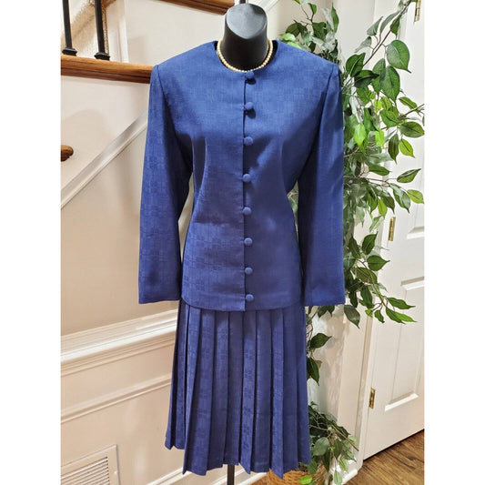 Vintage Sweetbriar Blue Polyester Long Sleeve Jacket & Skirt 2 Pcs Suit Size 8