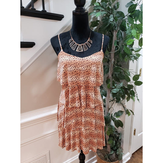 Sofia Brown Nylon Sleeveless V Neck Swimsuit Cover Knee Length Dress Size Small
