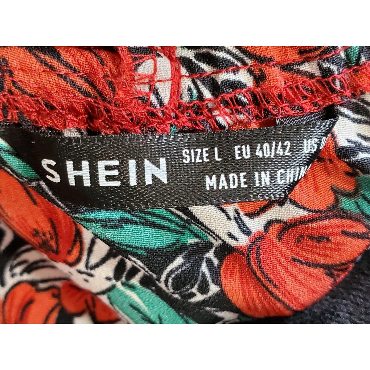 SHEIN Women Red Floral 100% Polyester Off The Shoulder Long Sleeve Top Blouse L