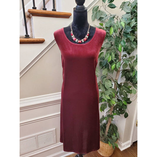 Susan Graver Women Burgundy Polyester Round Neck Sleeveless Knee Length Dress 2X