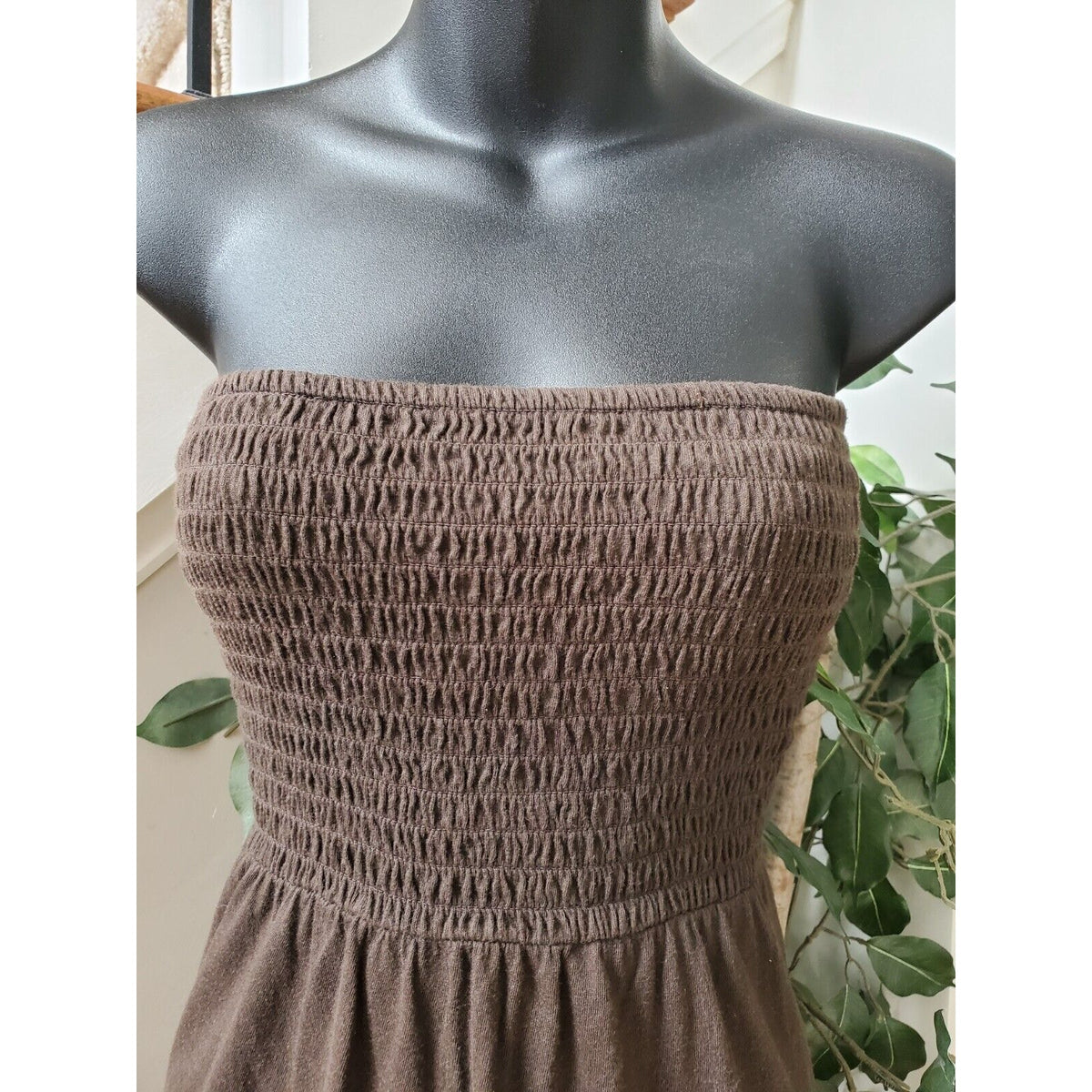 Gap Women's Brown Solid Cotton Off The Shoulder Casual Knee Length Dress Large