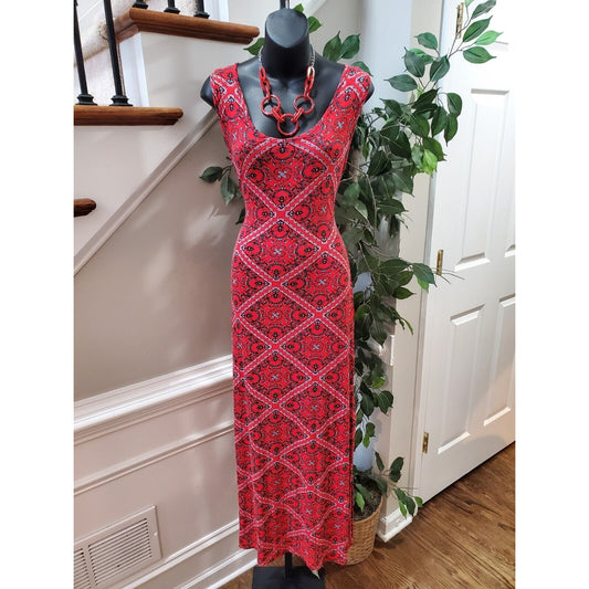 Pink Rose Women's Red Floral Polyester Scoop Neck Sleeveless Long Maxi Dress XL