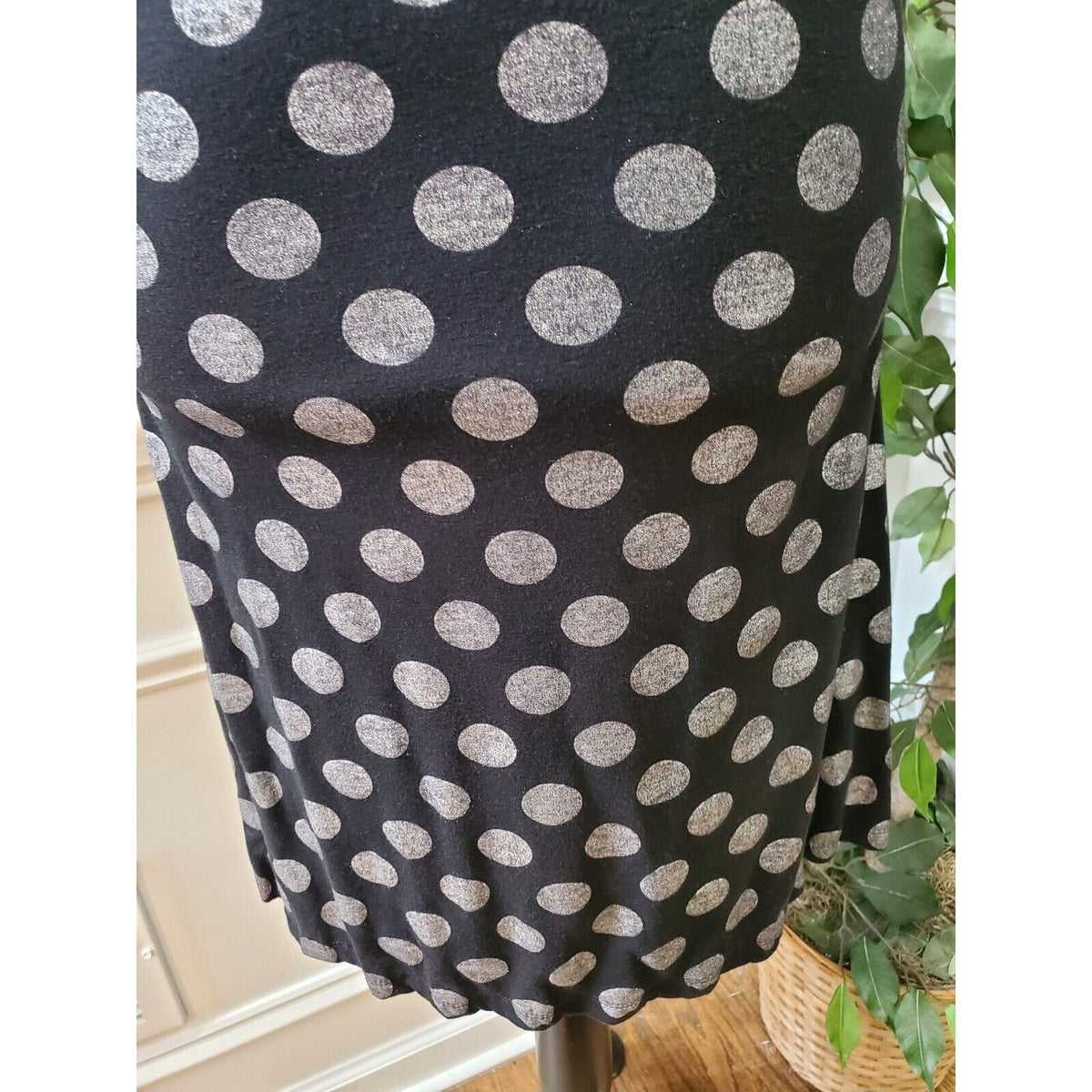 Voice Women Black Polyester Square Neck Short Sleeve Casual Knee Length Dress S