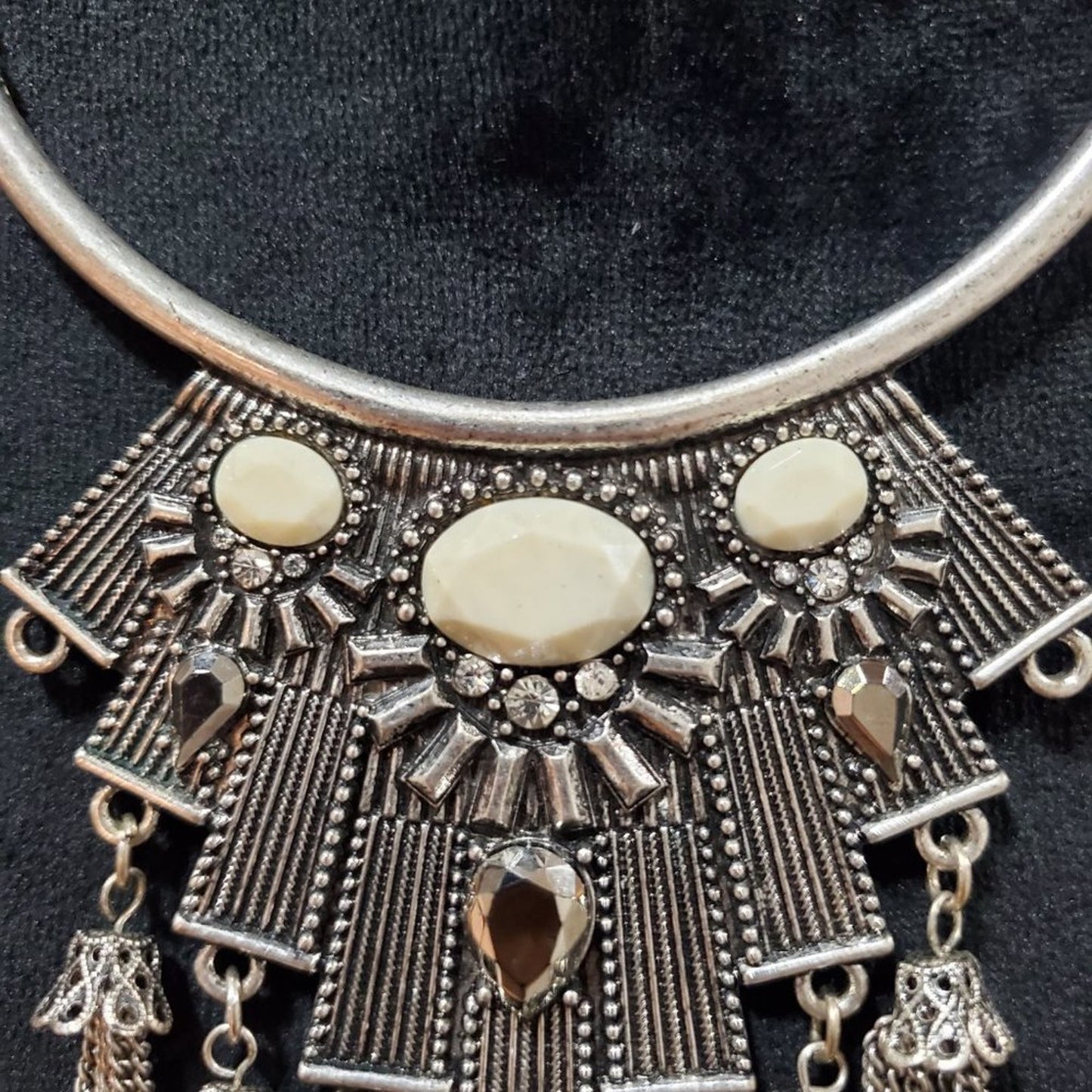Women's Silver Turkish Statement Long Tassel and Pendant Necklace