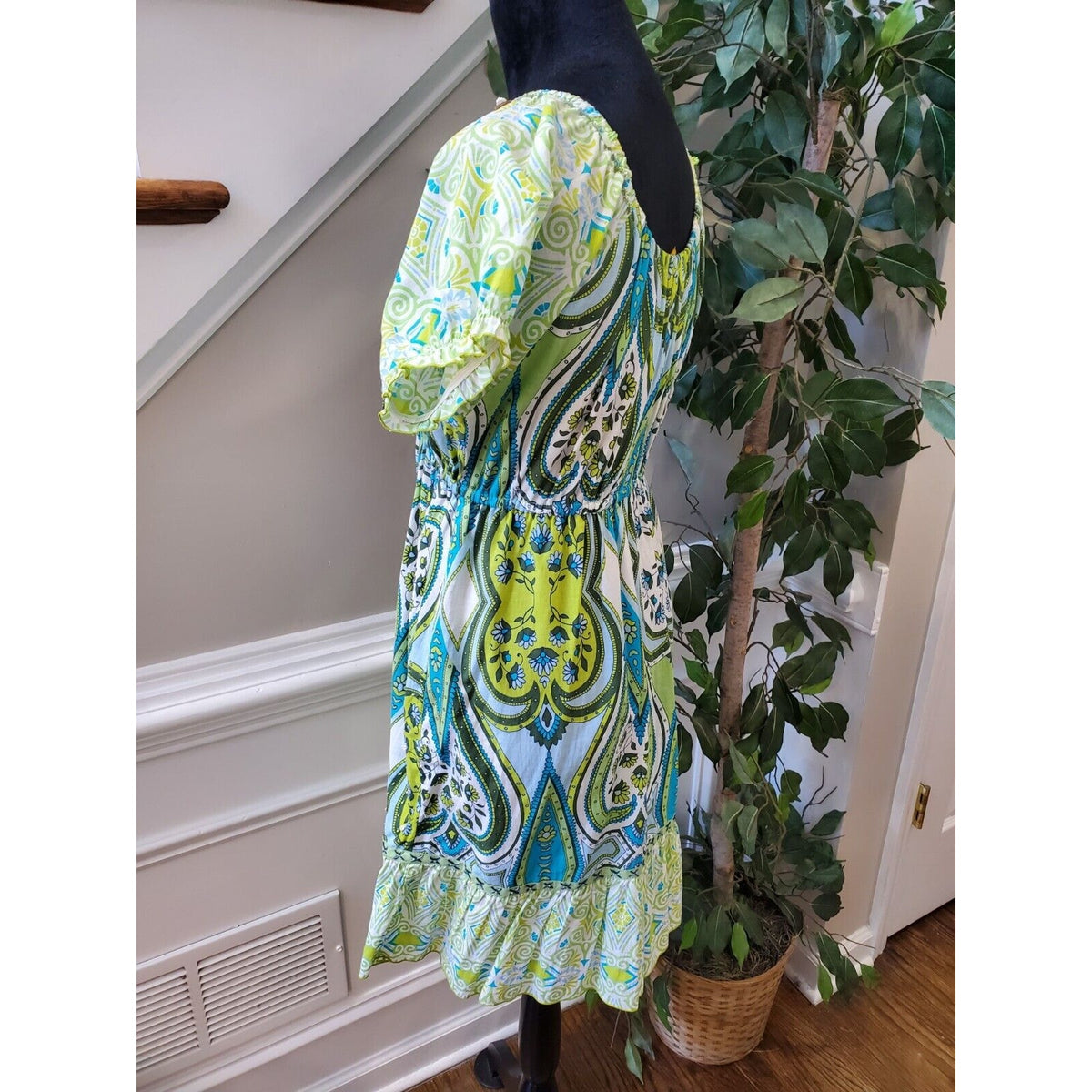 Blissitude Womens Multicolor Floral 100% Cotton Short Sleeve Sheath Dress Medium