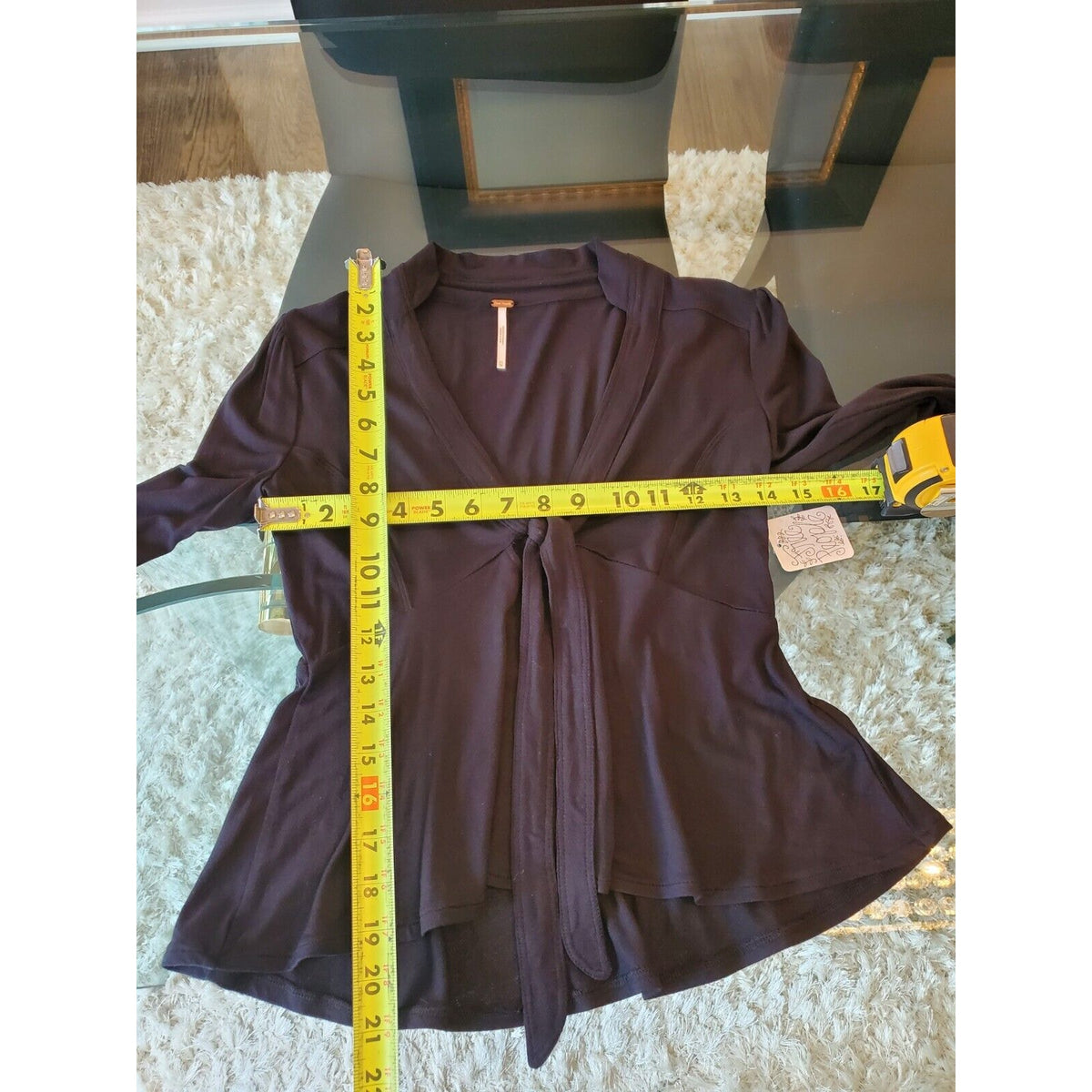 Free People Women Black Rayon V-Neck Long Sleeve Casual Top Blouse Size X-Small