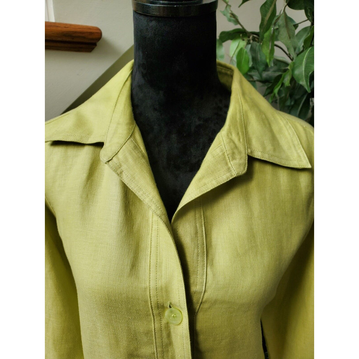 Rafaella Women's Green 100% Linen Collared Long Sleeve Button Front Jacket 10