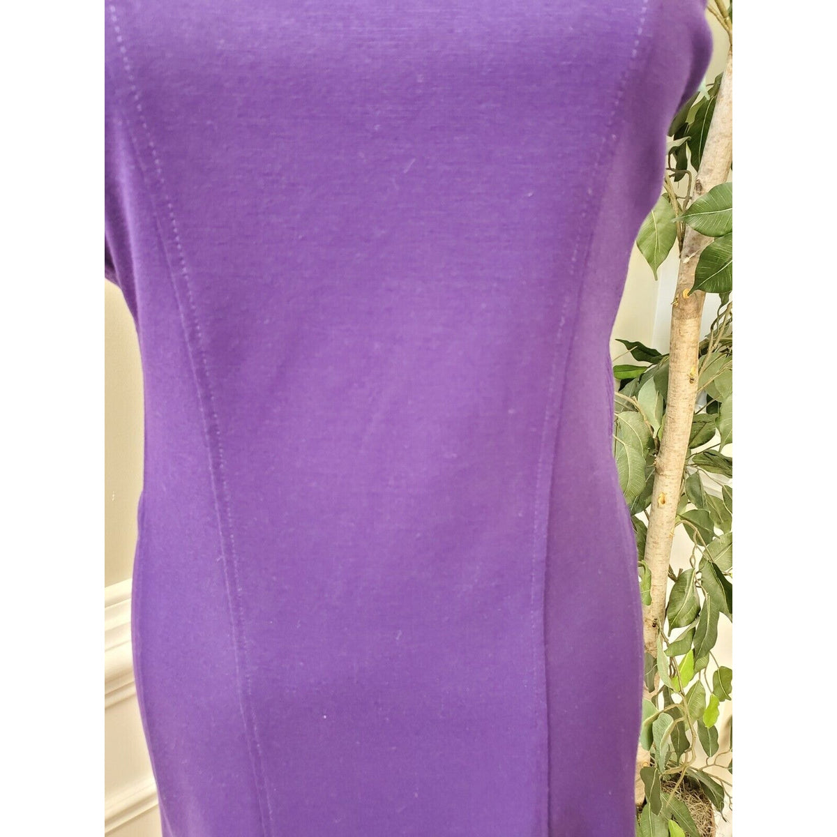 Spense Women's Purple Solid Polyester Cowl Neck Sleeveless Knee Length Dress 14