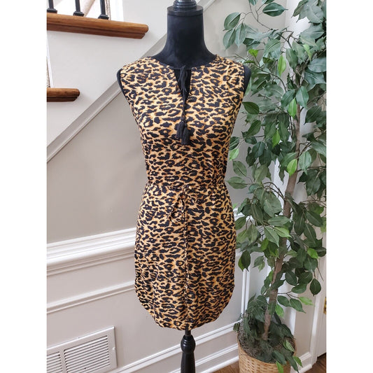 Beach Lunch Lounge Women Brown Viscose V-Neck Sleeveless Knee Length Dress XS