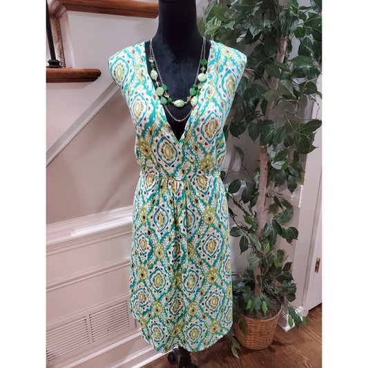 Kim Rogers Women's Multicolor Cotton Sleeveless V-Neck Knee Length Dress Size 1X