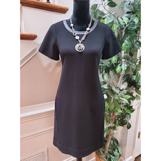Madewell Women's Black Polyester Round Neck Short Sleeve Knee Length Dress XS