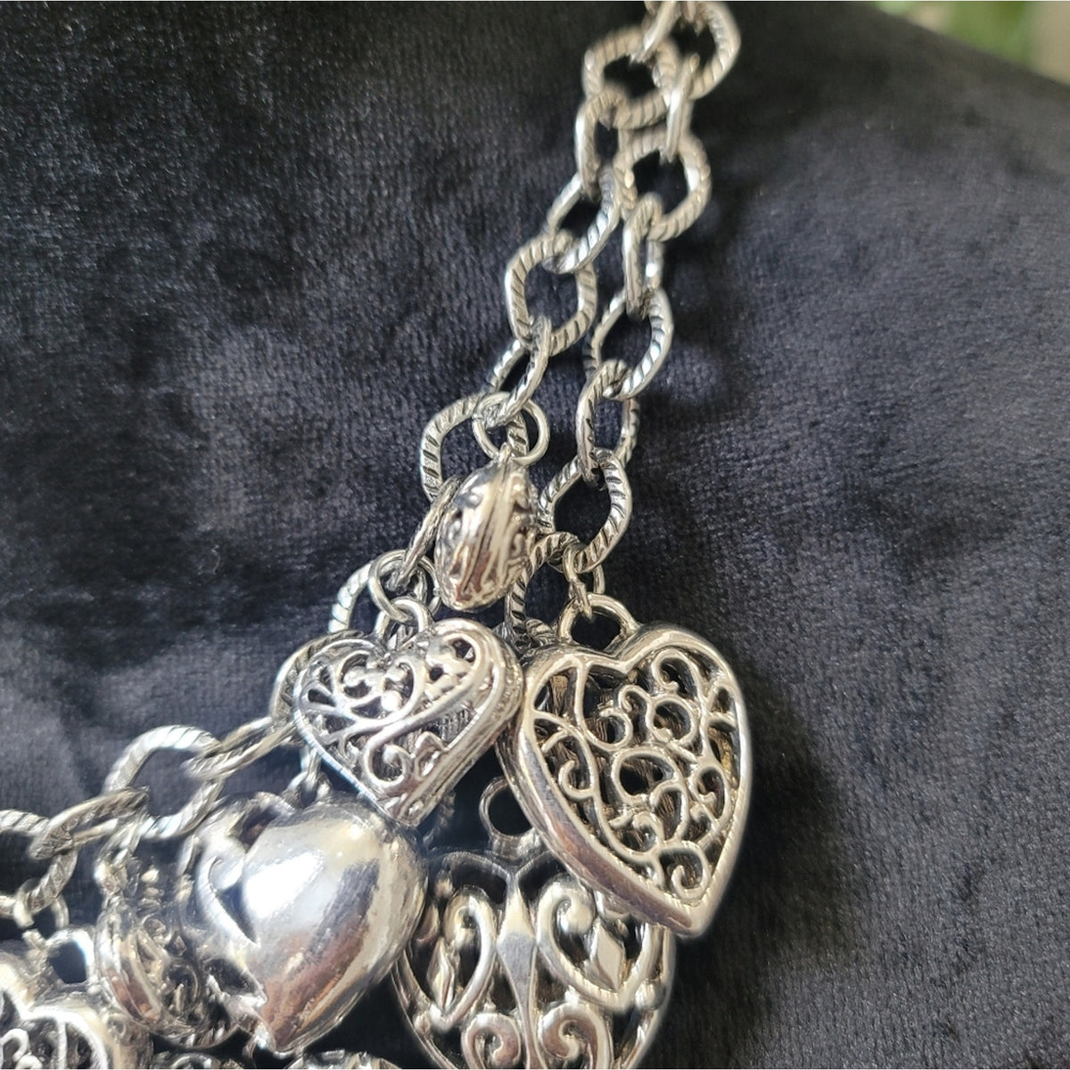 Silver Heart Double Layer Statement Necklace