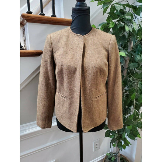Vintage Orvis Women's Brown Wool Long Sleeve Slim Fit Open Front Blazer Size 6P