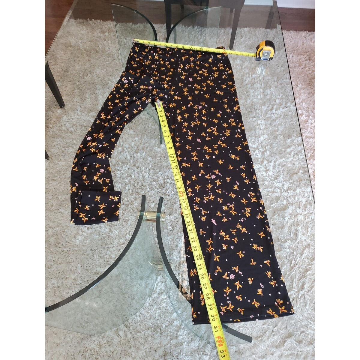 Grace Elements Womens Black Floral Polyester Casual Elastic Waist Pants Large