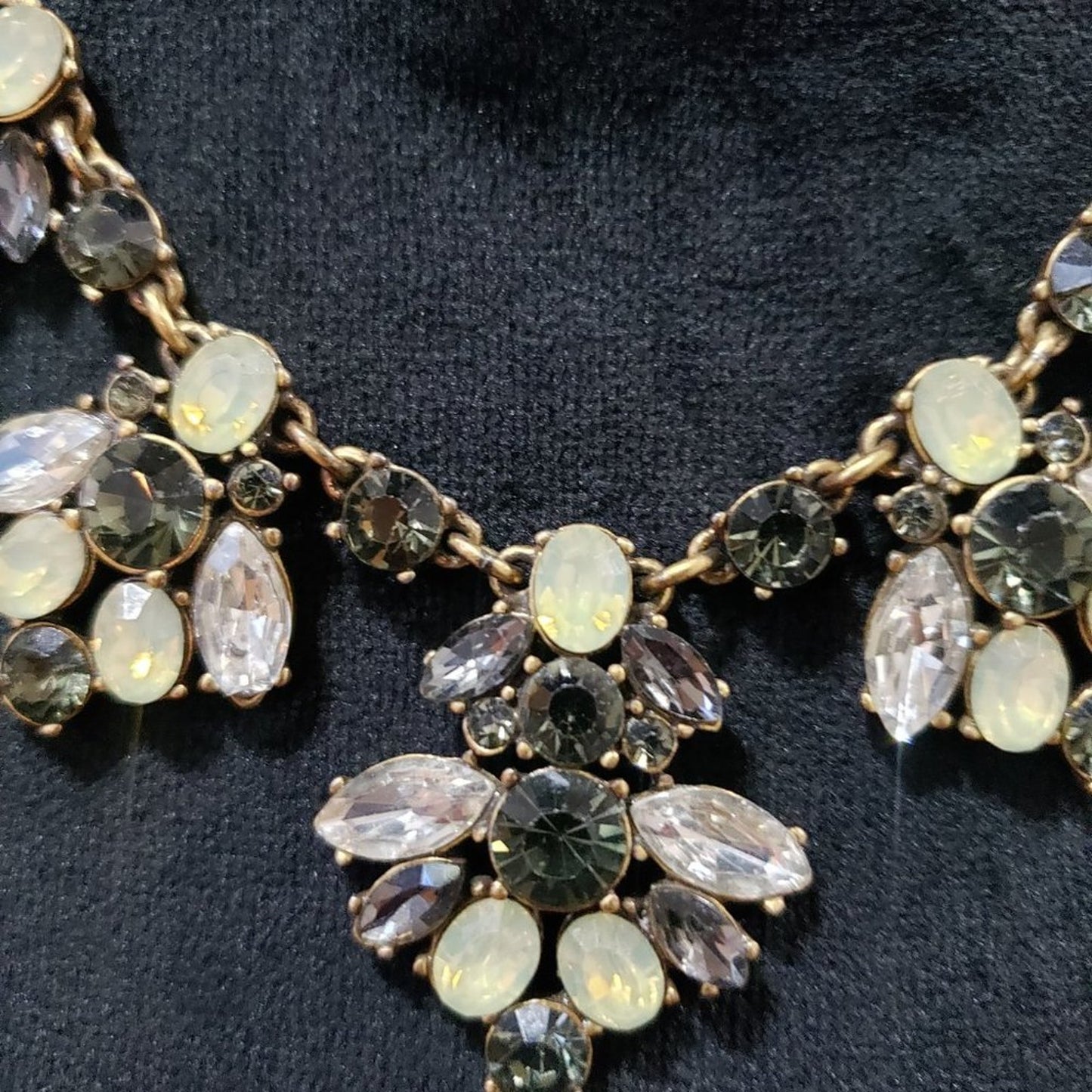 J. Crew Gold Tone Smoky Topaz & Iridescent Lime Crystal Statement Necklace
