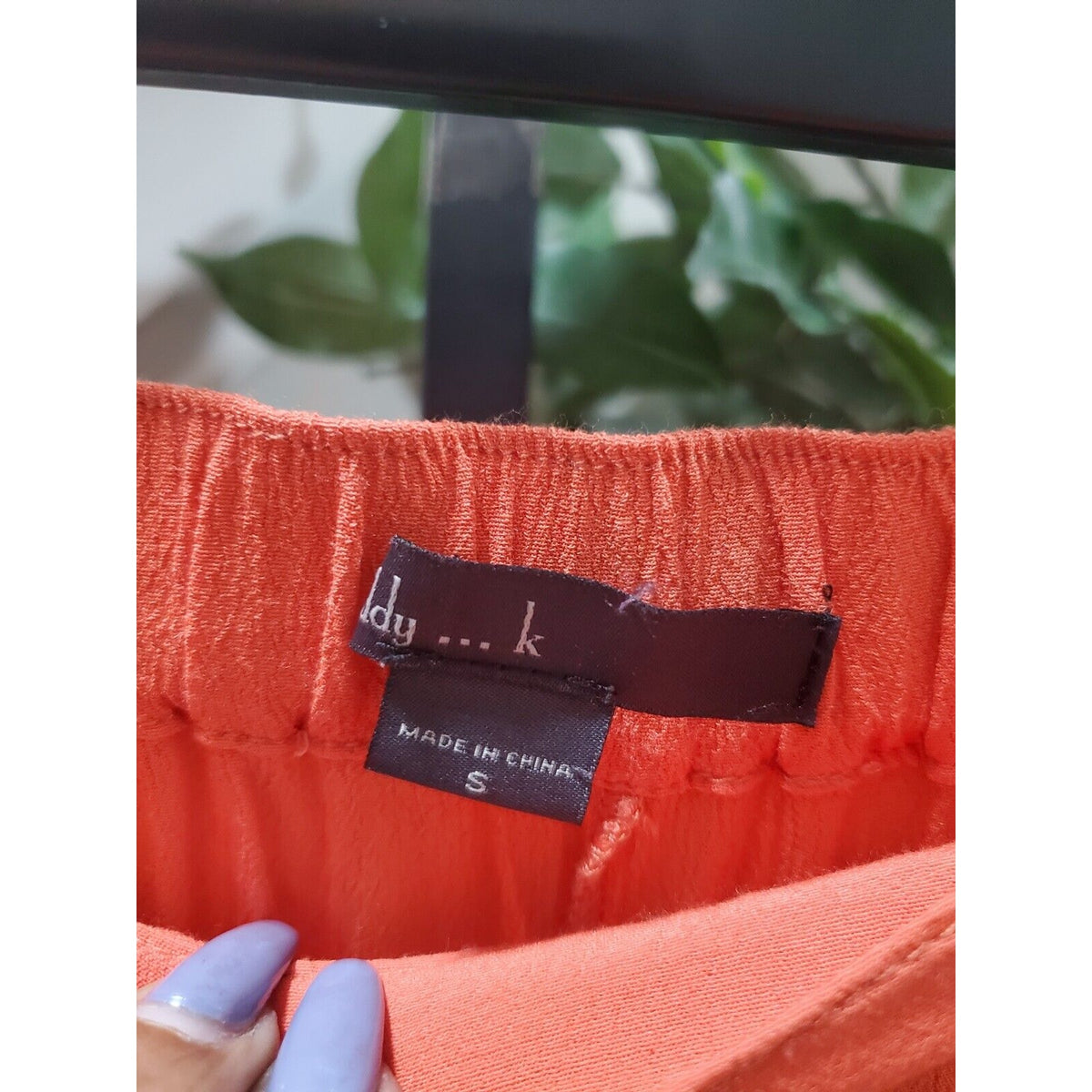 Women's Orange Solid Rayon Side Pockets & Elastic Waist Long Skirt Size Small