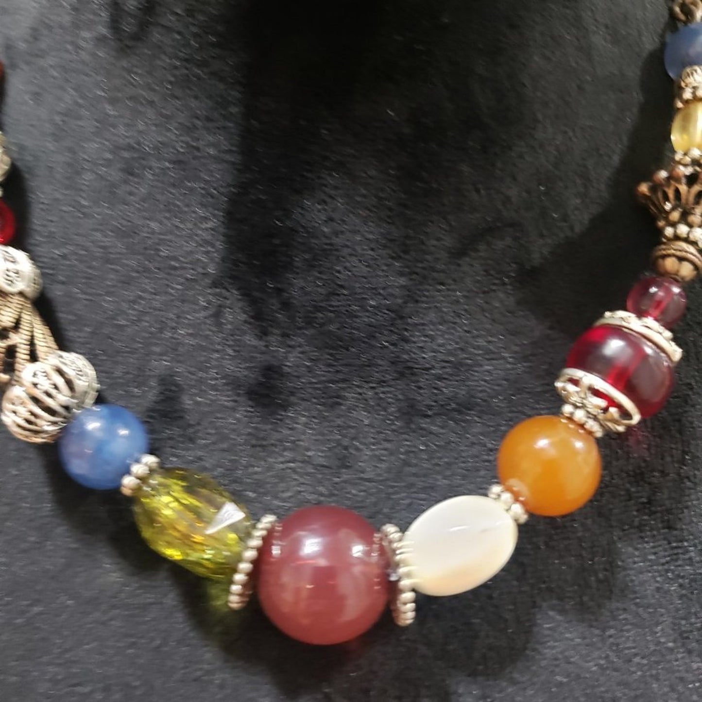 Womens Ethnic Style Acrylic Glass Crystals Stones Beaded Collar Necklace Lobster