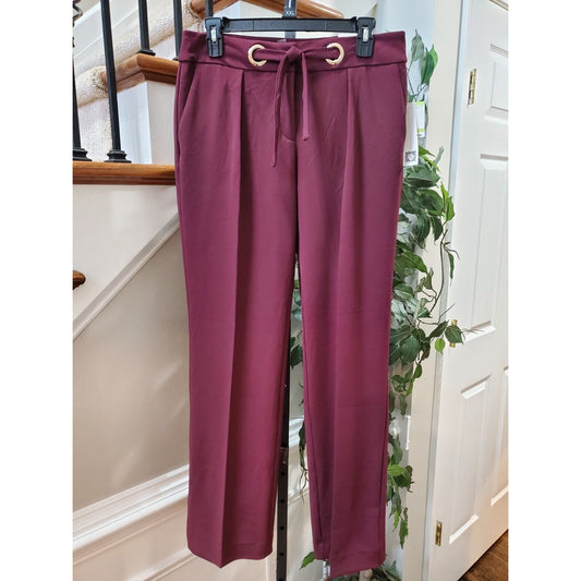 Anne Klein Women's Red Solid Polyester Straight Leg Drawstring Trouser Pants 4