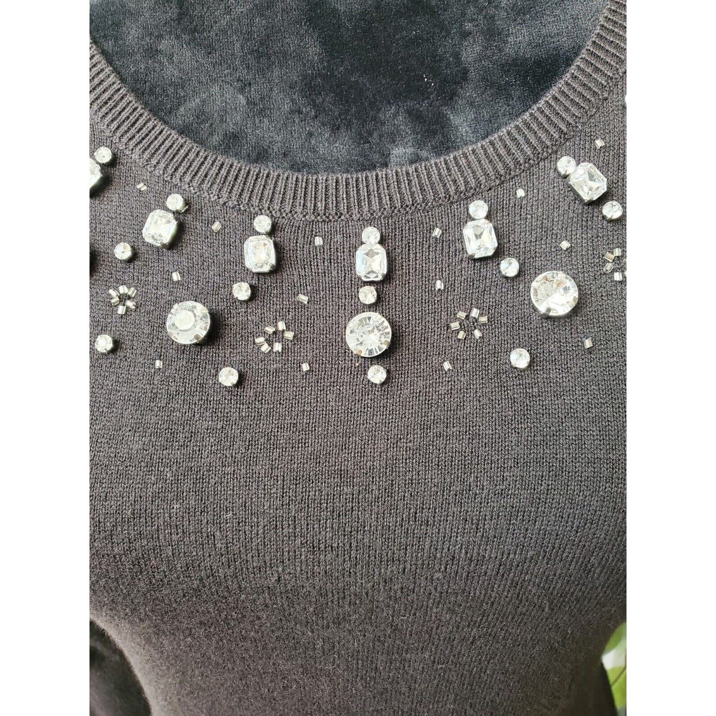 Worthington Black Embellished 3/4 Sleeve Sweater Size PS