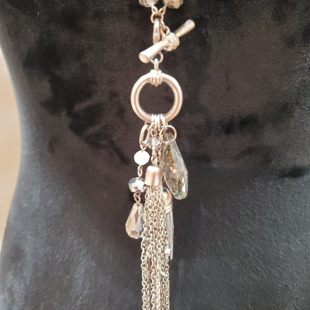 Women's Silver and White Beaded Long White Magnetic Breakaway Jewelry Necklace