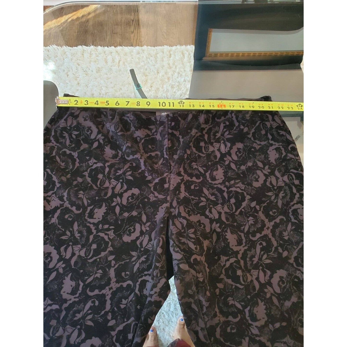 Alfani Women's Black Brocade Rayon Mid Rise Pull on Straight Casual Pant 22W