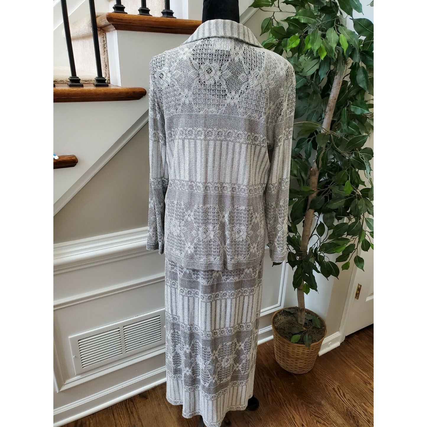 Vintage Veve Women's Gray 100% Acetate Jacket & Maxi Dress 2 Piece Suit Size 8