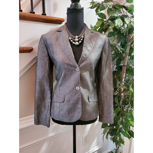 NWT Chico's Women's Gray Linen & Rayon Button Slim Fit Formal Blazer Coat