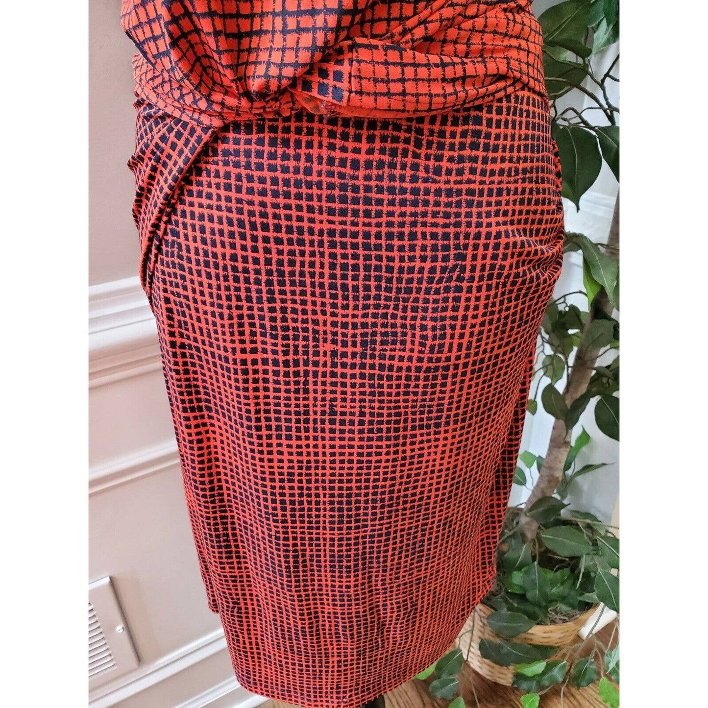 H By Halston Women's Orange Polyester Round Neck Sleeveless Knee Length Dress S