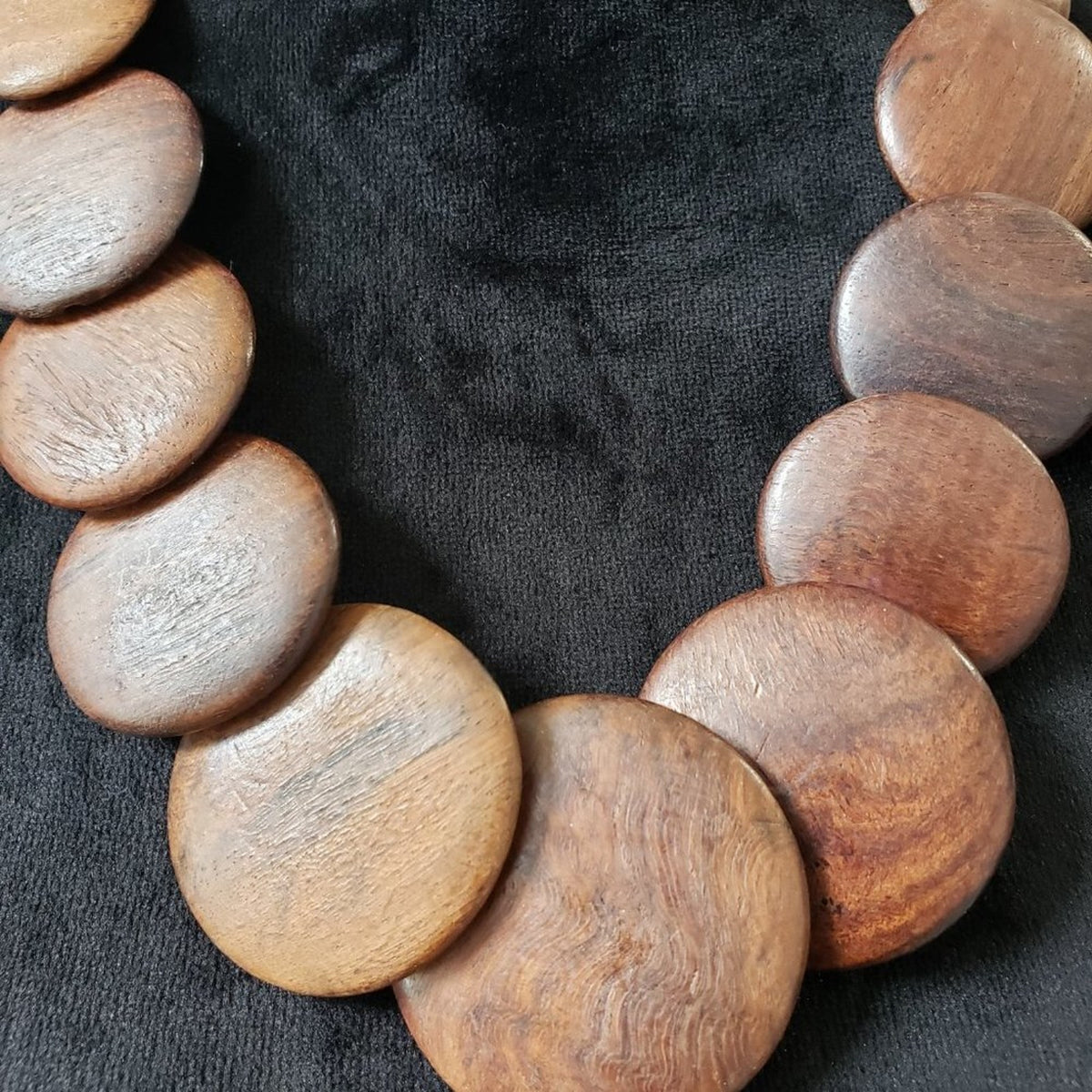 Womens Brown Wooden Disc Decor Beaded Collar Ethnic Style Necklace