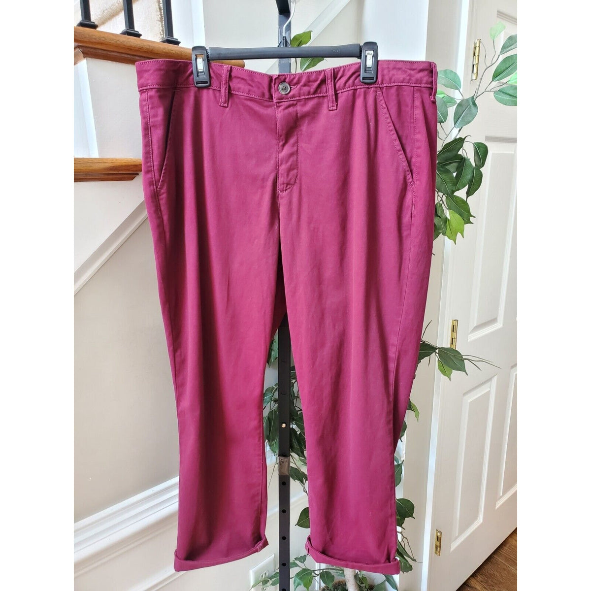 St Johns Bay Womens Red Slash Mid Rise Flat Front Girlfriend Chino Pants Size 18