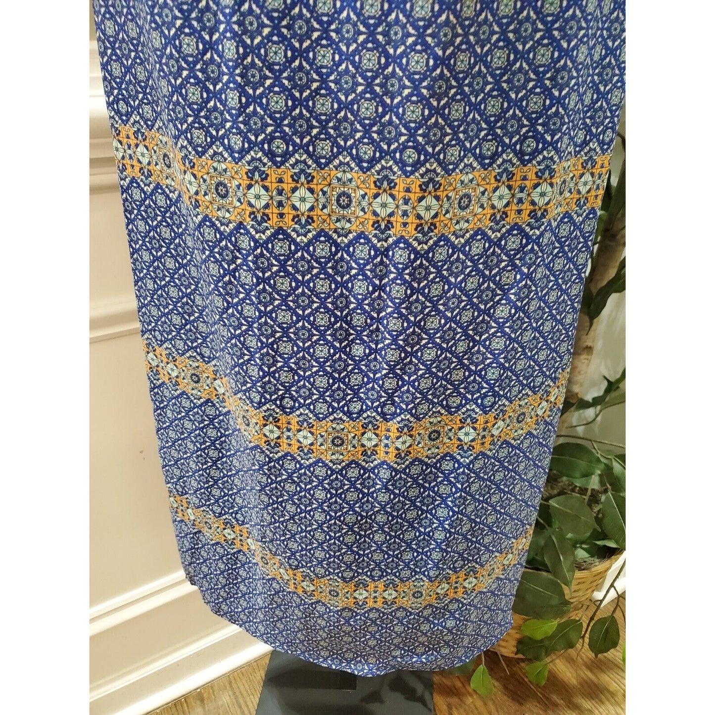 Peach Royal Women Blue Polyester Square Neck Sleeveless Casual Long Maxi Dress M