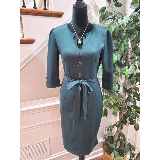 Grace Karin Women's Green Polyester Long Sleeve Casual Knee Length Dress Size M