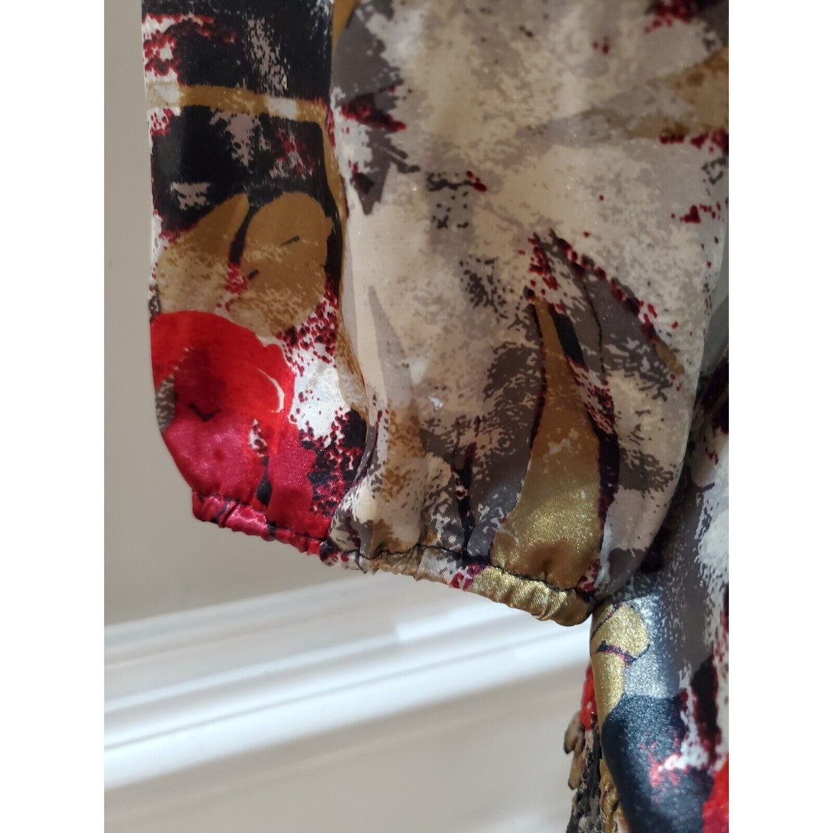 Cato Women Red Floral Polyester Round Neck Long Sleeve Casual Top Blouse Small