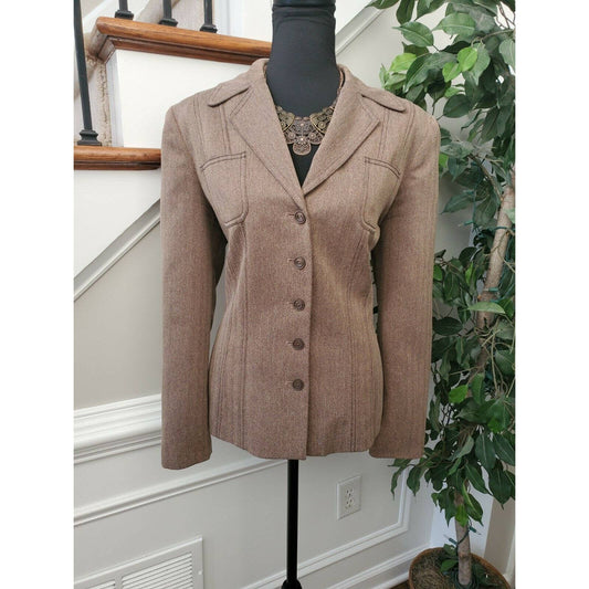 Larry Levine Women's Tan Polyester Blend Long Sleeve Collared Casual Blazer