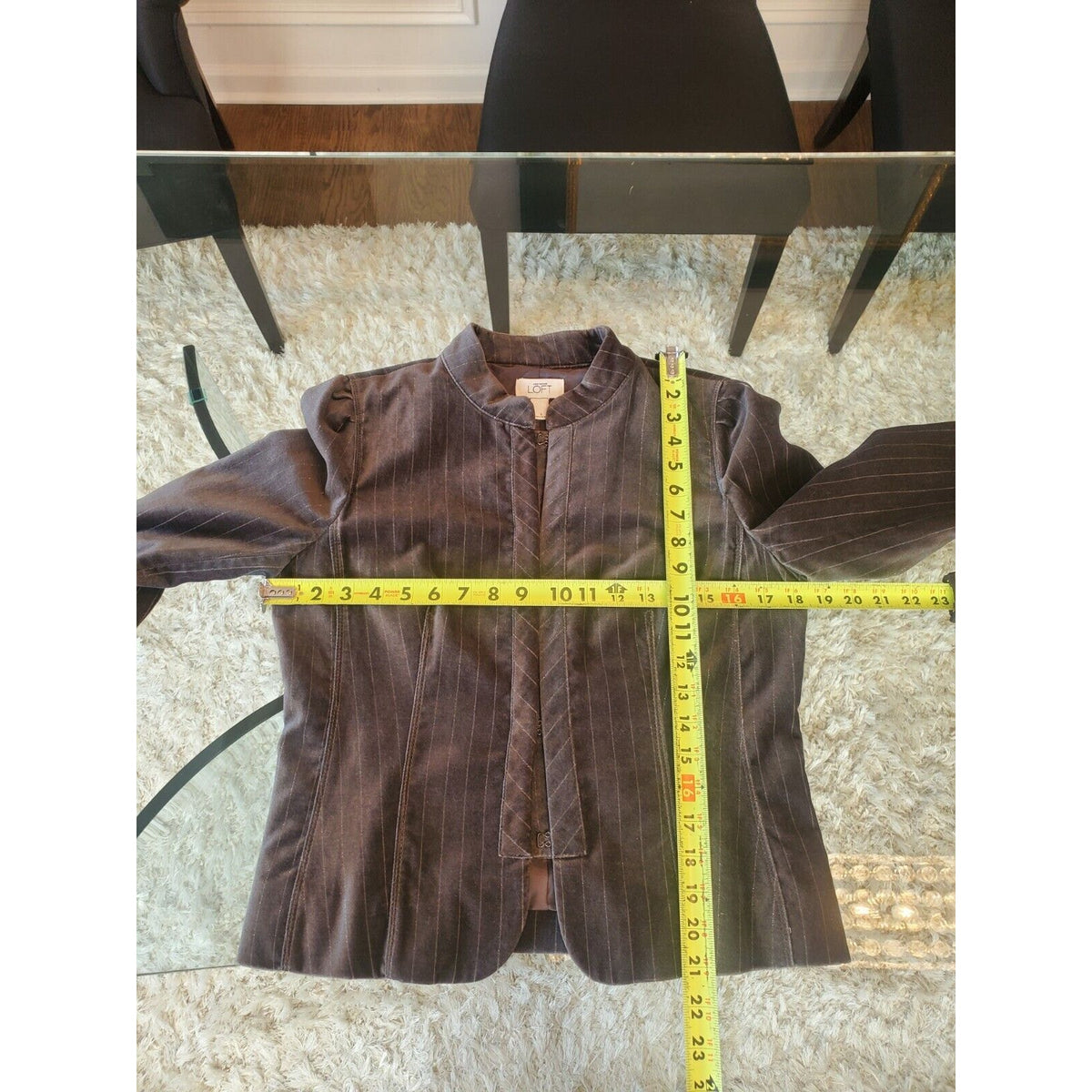 Loft Ann Taylor Gray Striped Mock Neck Velvet Long Sleeve Blazer Jacket Size 6