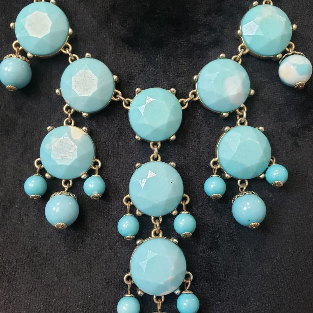 etc Women's Gold Tone & Blue Round Beaded Statement Stylish Necklace